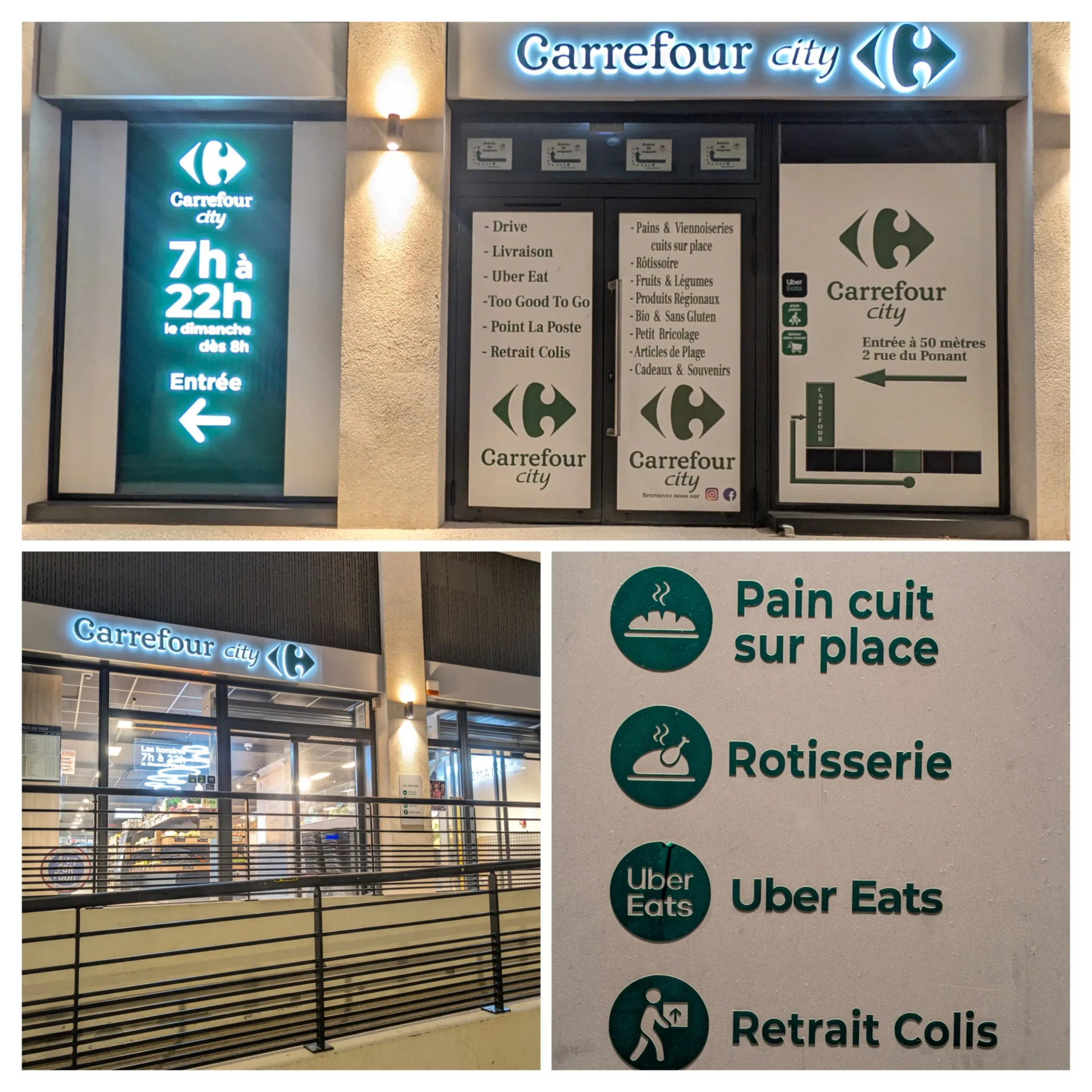 Carrefour city Valras-Plage ouvert toute l'année de 7h à 22h, pain et rotisserie à disposition